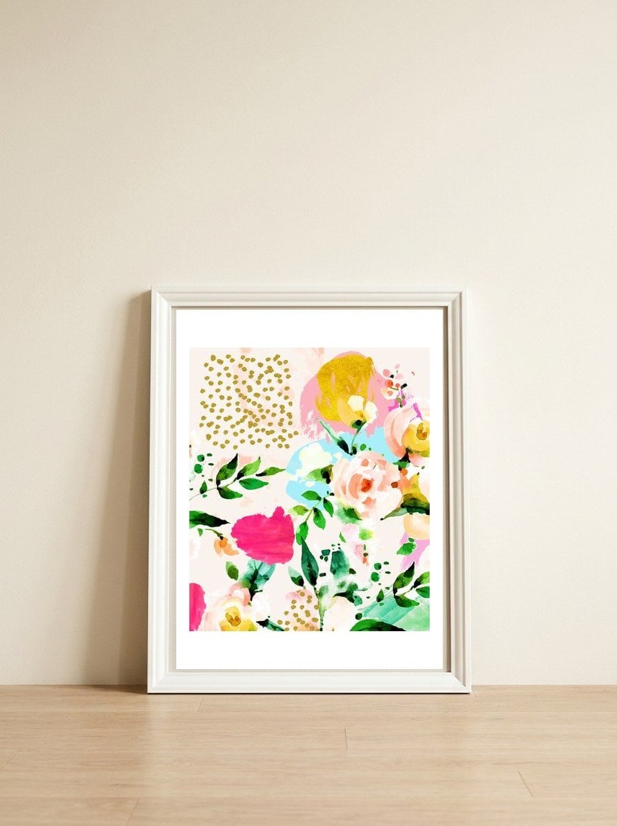 Floral Blush — framed, leaning against the wall
