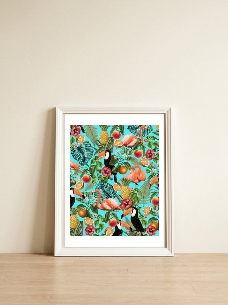 The Tropics V2 — framed, leaning against the wall