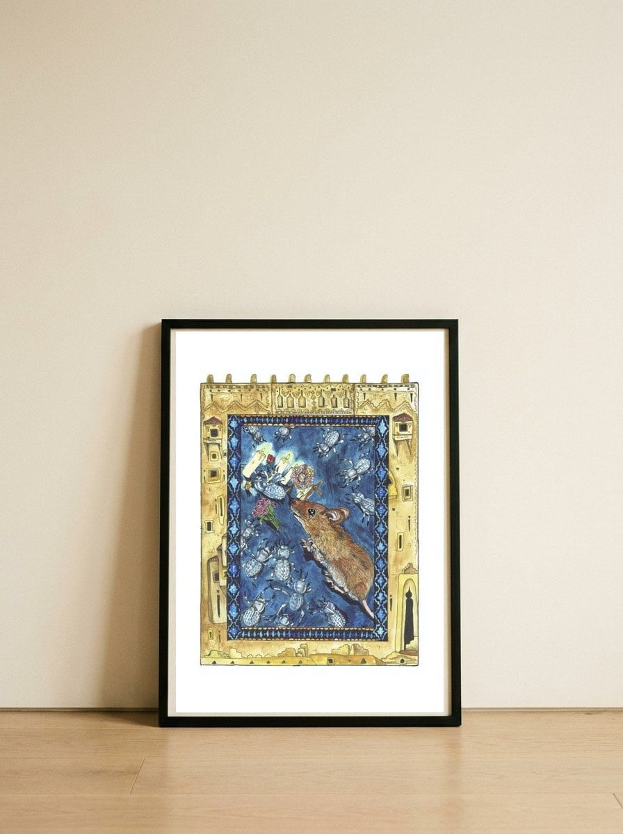 Mouse Memorial — framed, leaning against the wall