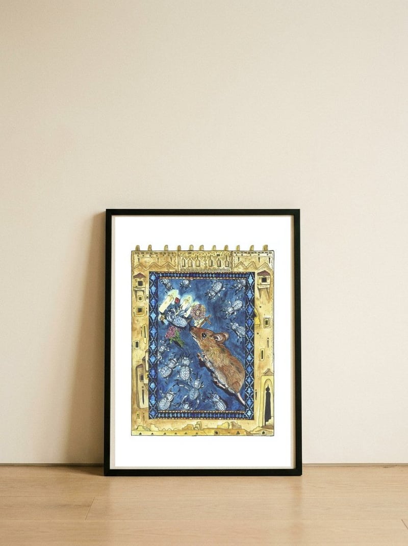 Mouse Memorial — framed, leaning against the wall