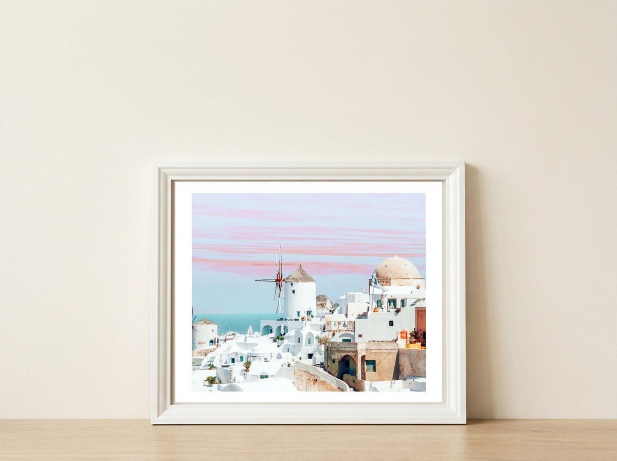 Scenic Greece — framed, leaning against the wall