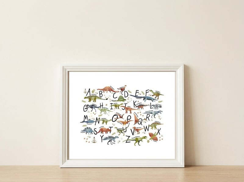 Dinosaur Alphabet  — framed, leaning against the wall