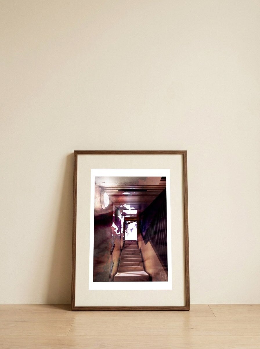 U at the end — framed, leaning against the wall