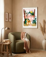 Pet Pals, Animals Lovers Illustration, Travel With Pets Modern Bohemian Painting framed in a tender room thumbnail