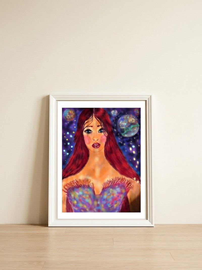 A PRINCESS LOST IN SPACE — framed, leaning against the wall