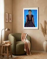 A LADY  WEARING A MAGICAL GOWN framed in a tender room thumbnail