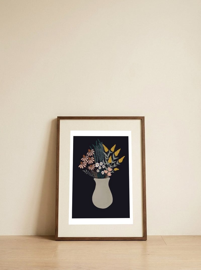 Florals — framed, leaning against the wall