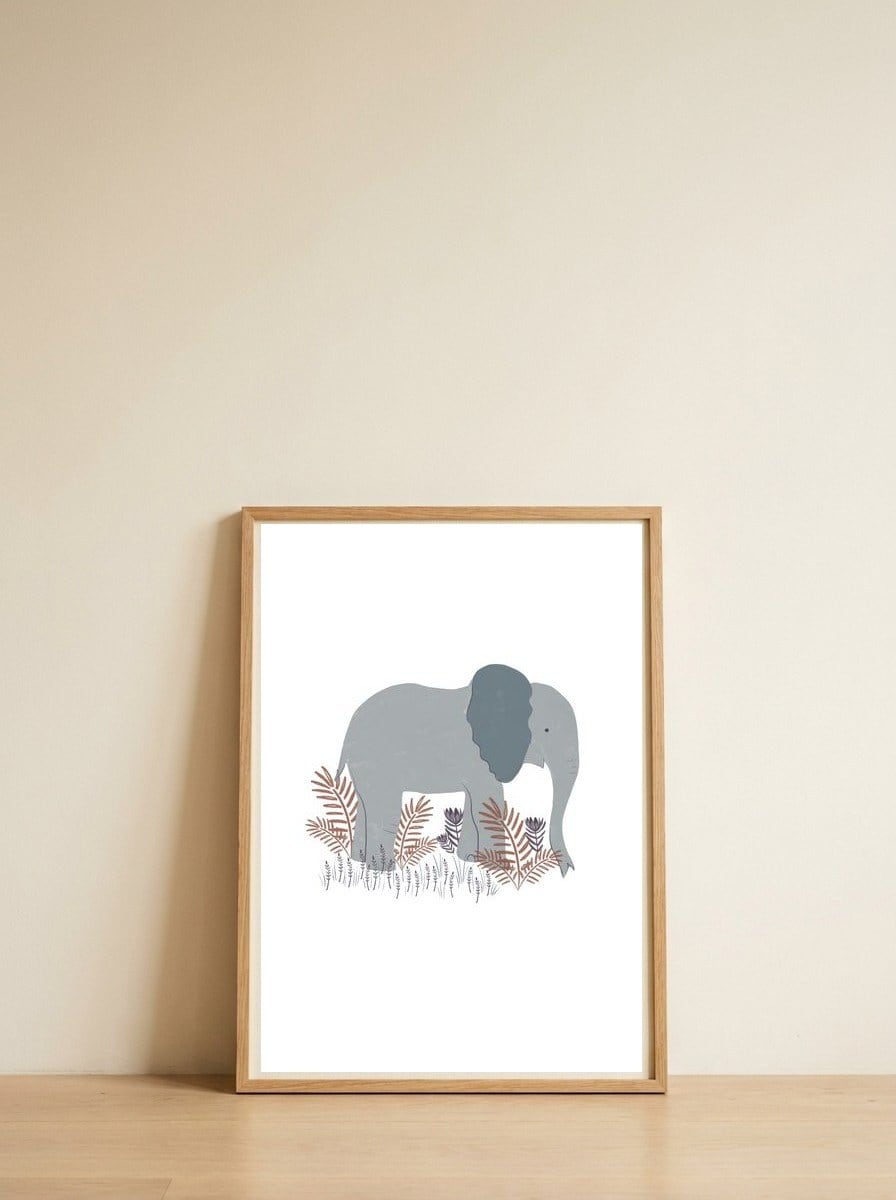 Elephant — framed, leaning against the wall