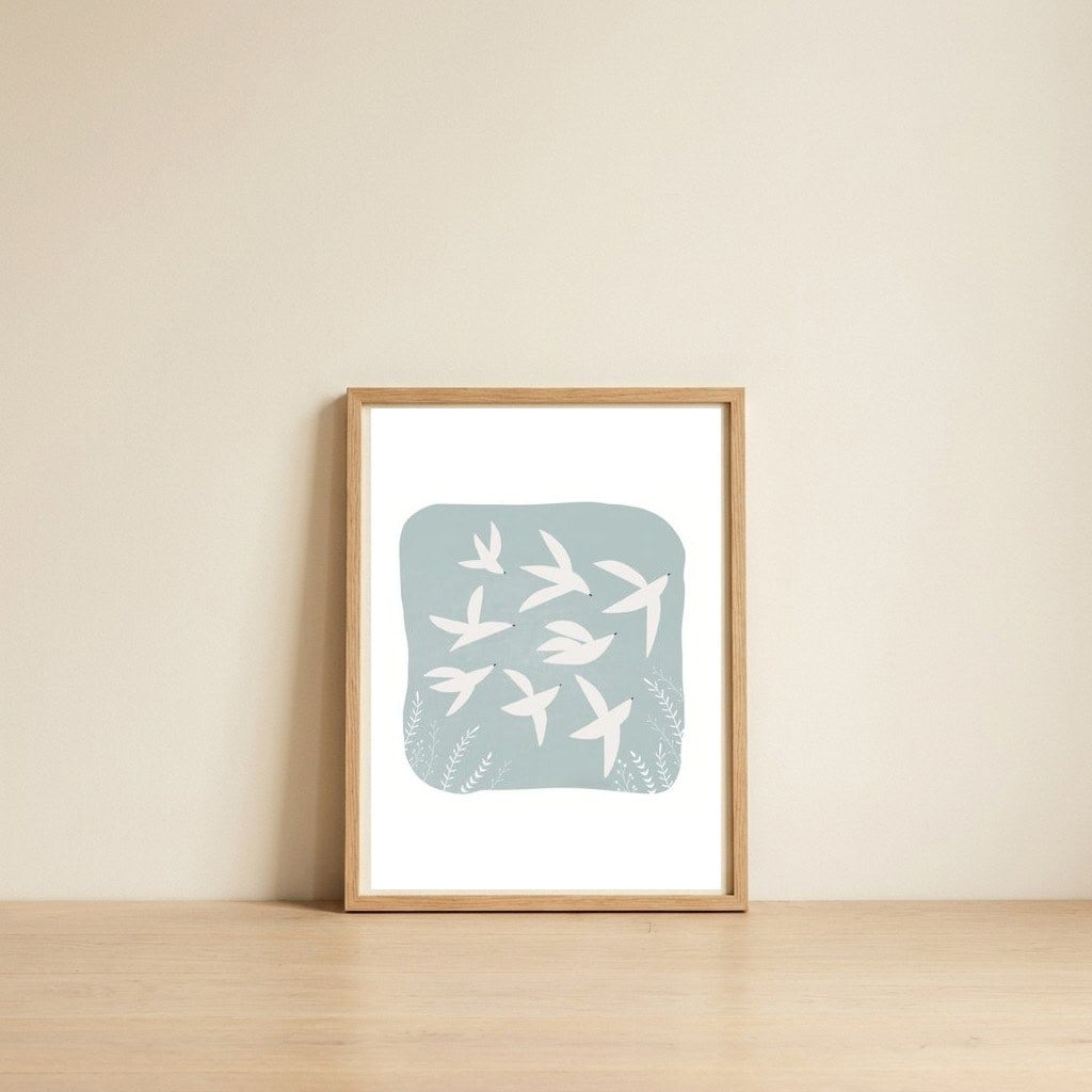 Flying high — framed, leaning against the wall
