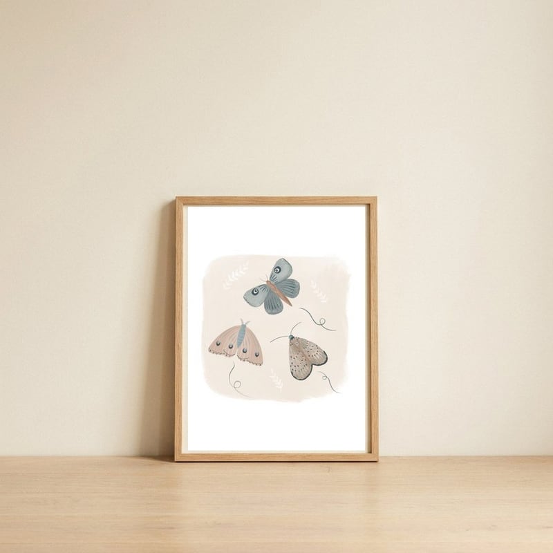 Moths in the moonlight  — framed, leaning against the wall
