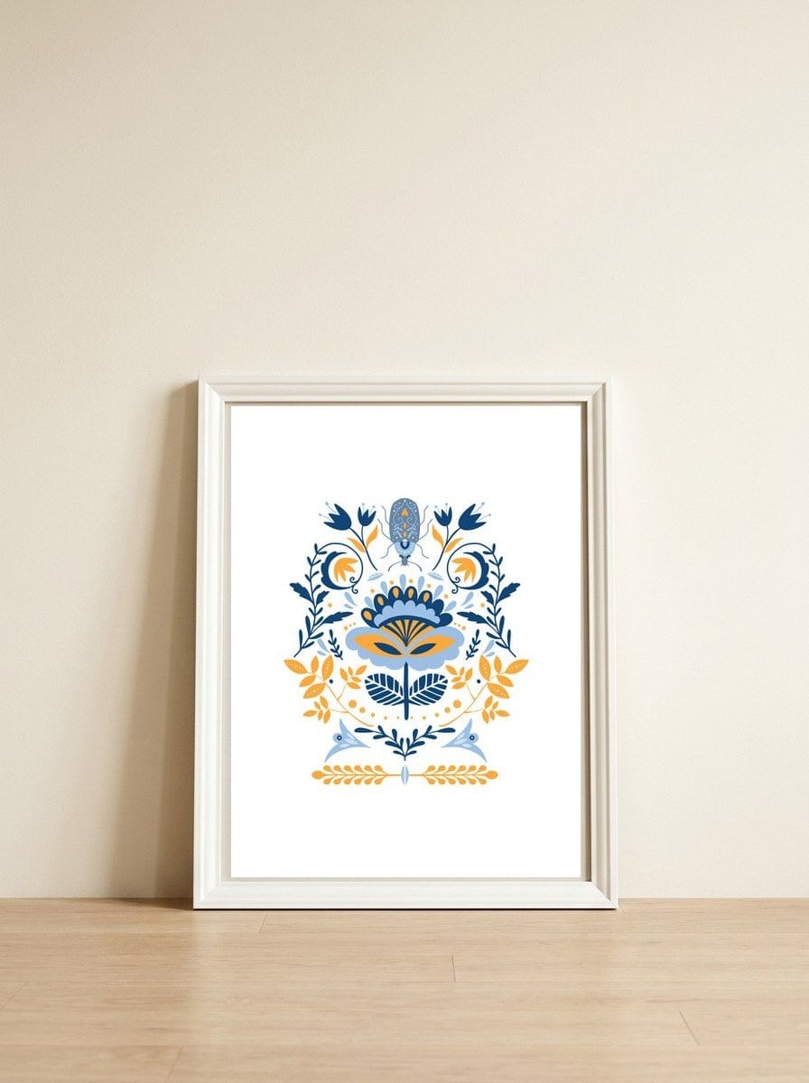 Scandinavian Folk Study 011  — framed, leaning against the wall