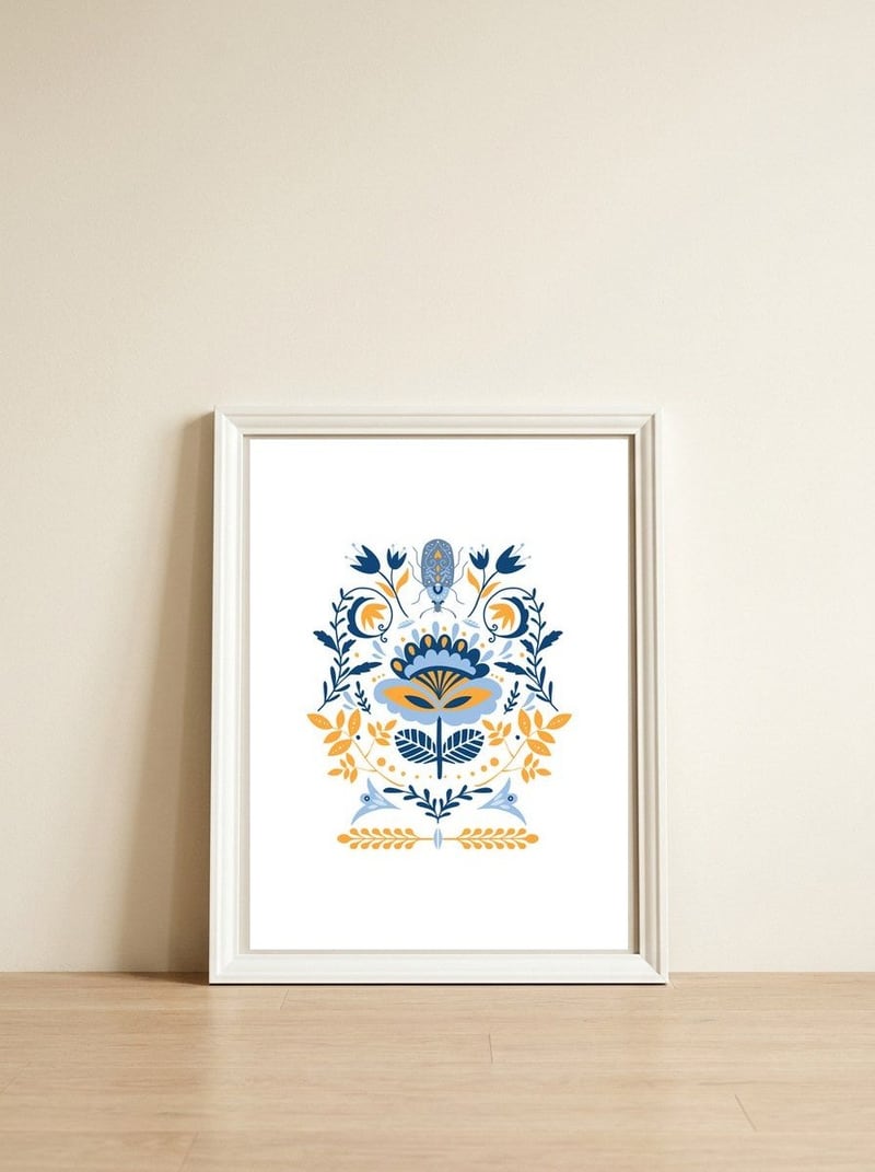 Scandinavian Folk Study 011 — framed, leaning against the wall