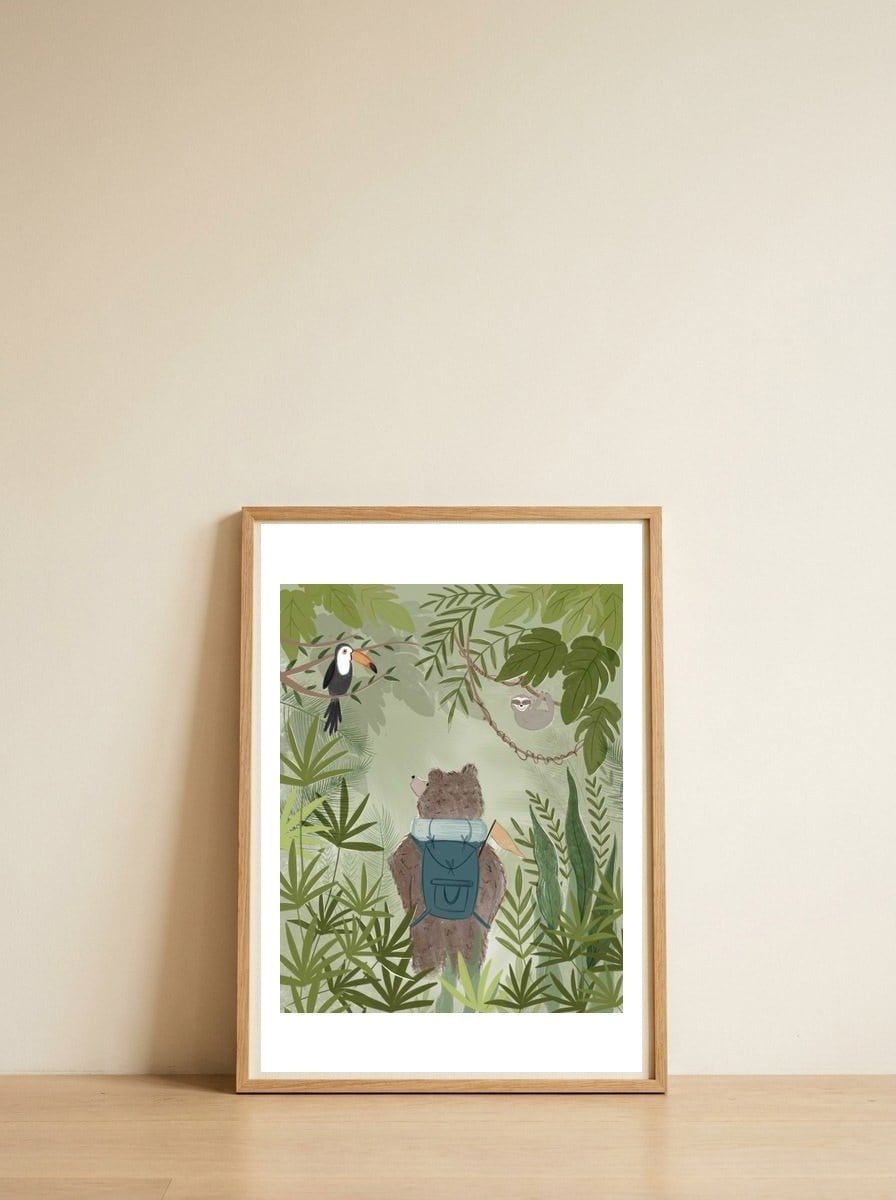 Exploring the Jungle — framed, leaning against the wall