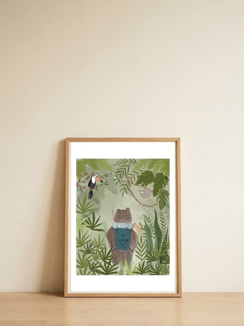 Exploring the Jungle — framed, leaning against the wall