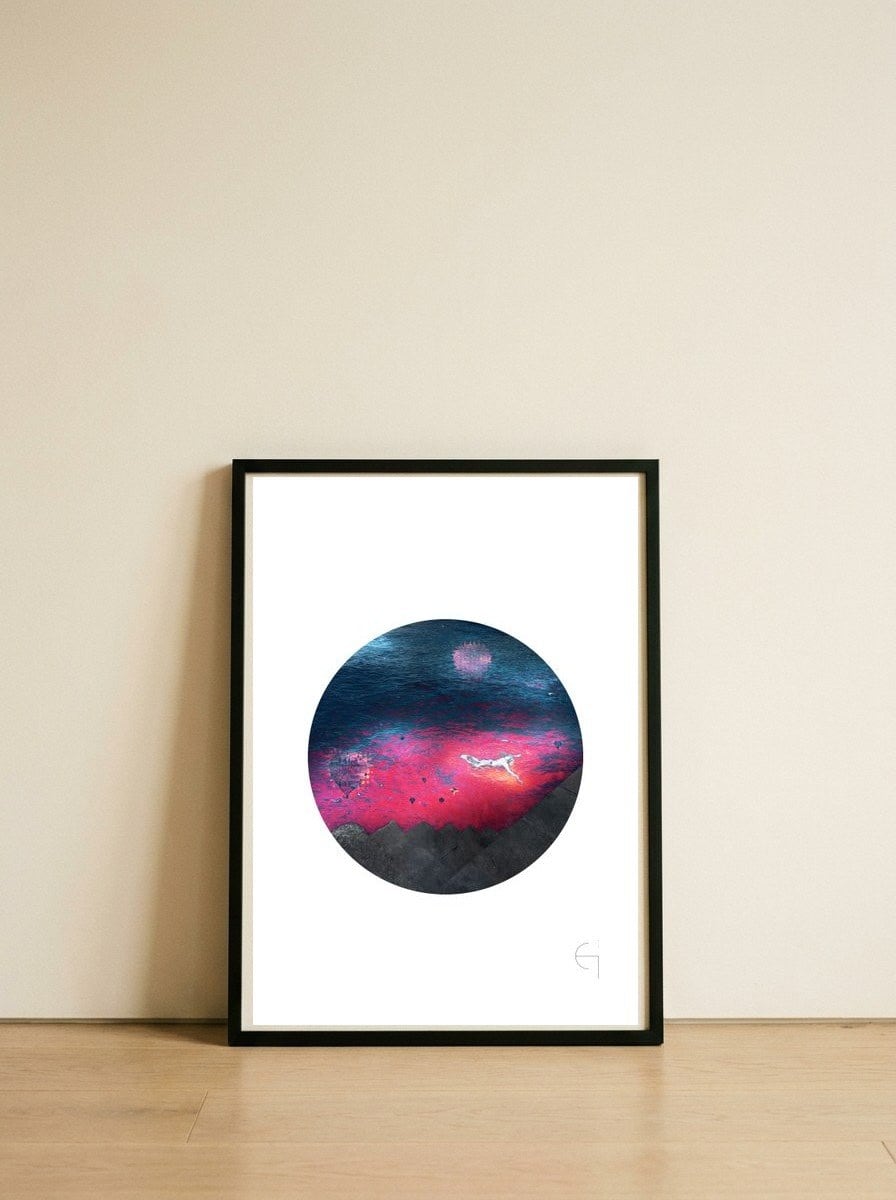 New moon — framed, leaning against the wall