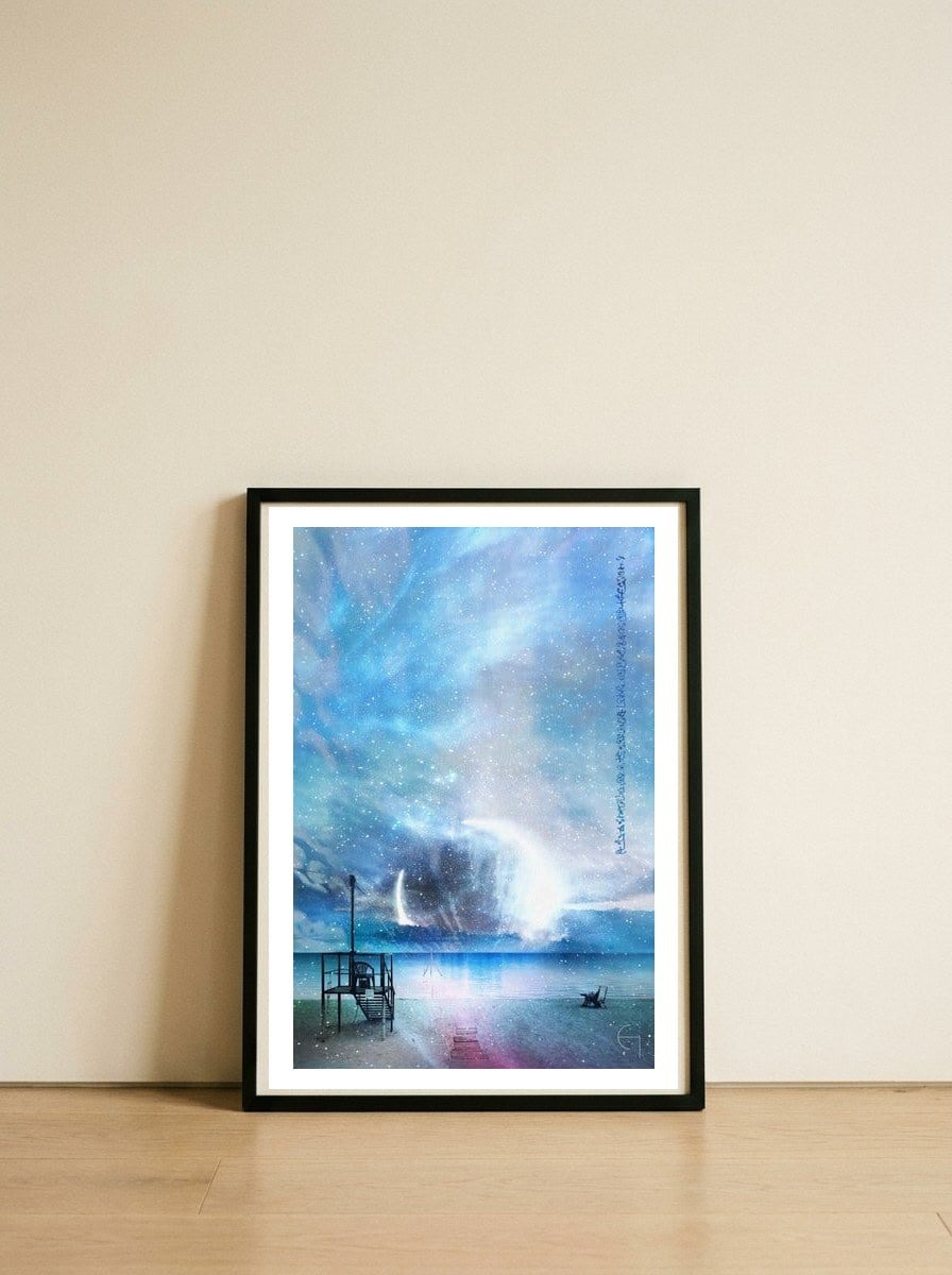 Blue eclipse  — framed, leaning against the wall