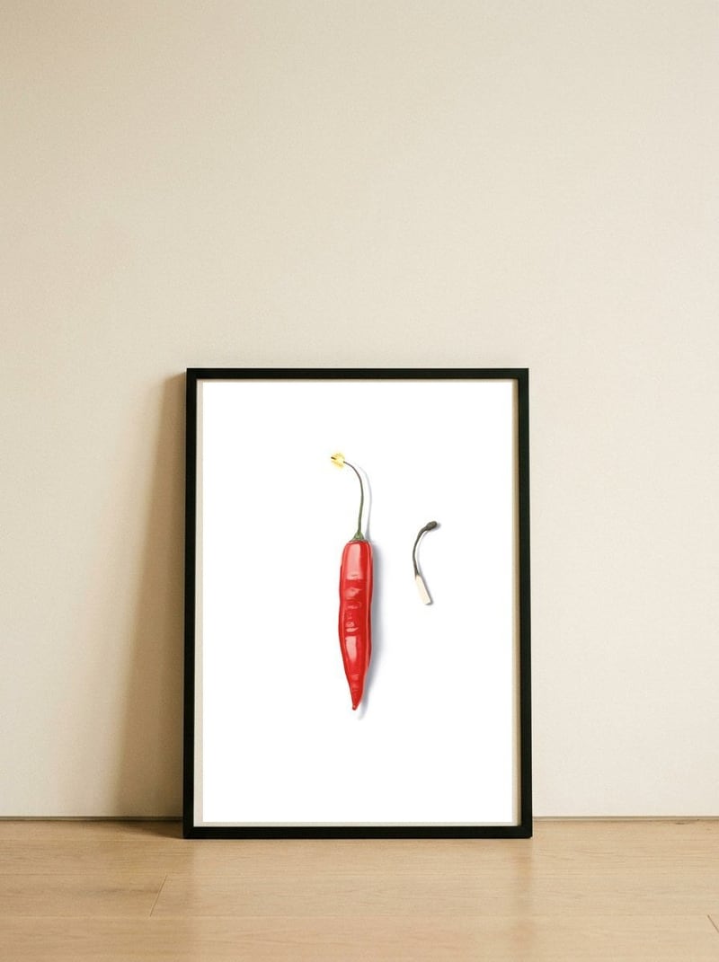 Red Hot (wordless) — framed, leaning against the wall