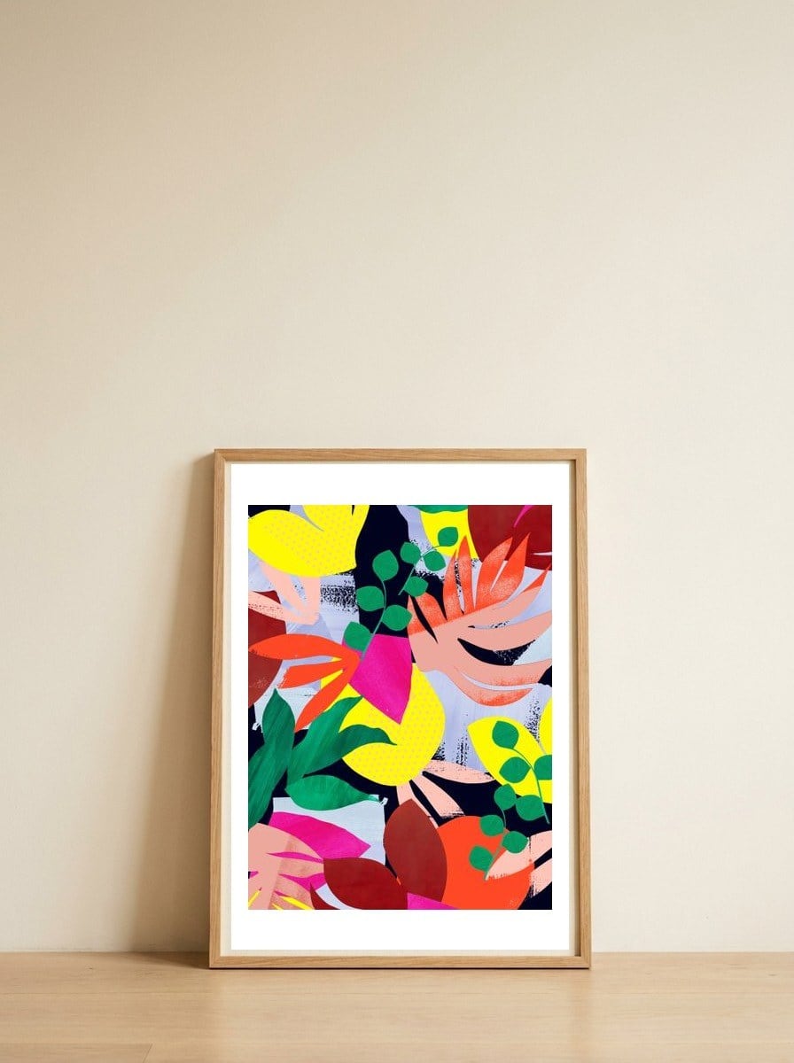 Abstract tropical — framed, leaning against the wall