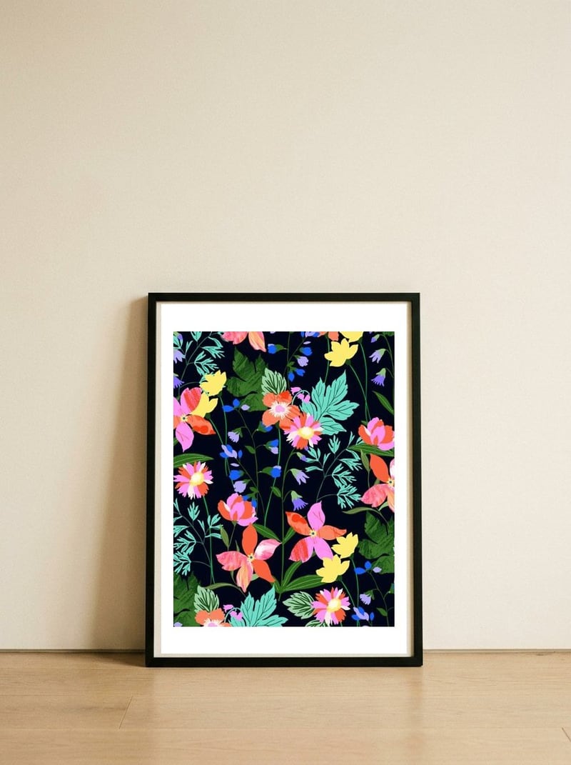 Flower garden — framed, leaning against the wall