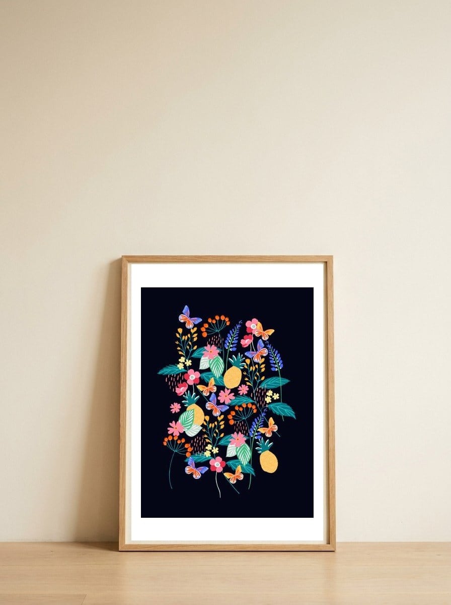 Pineapples — framed, leaning against the wall