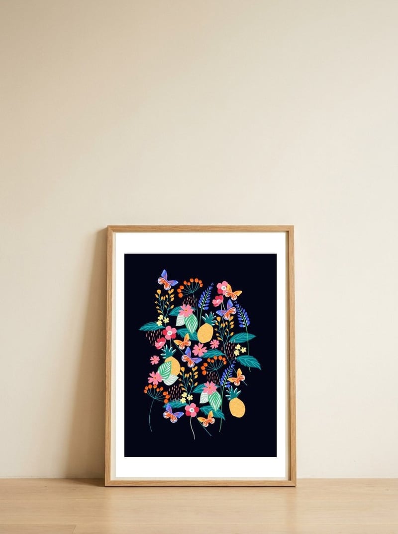 Pineapples — framed, leaning against the wall