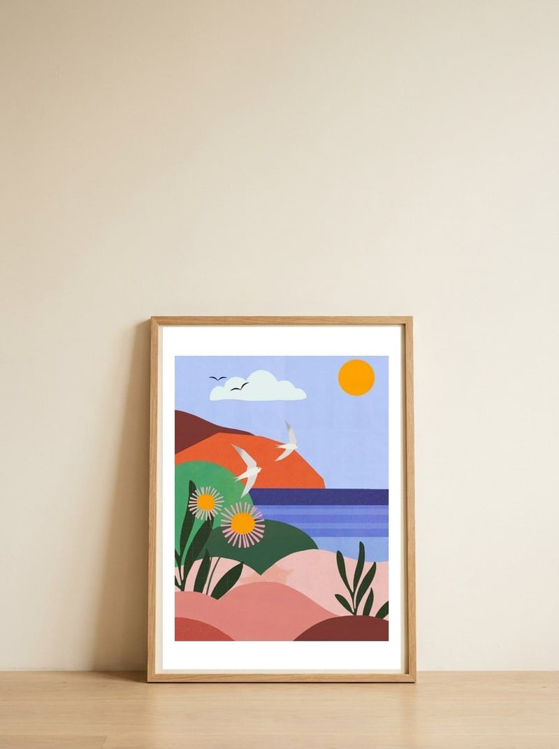 Seascape — framed, leaning against the wall