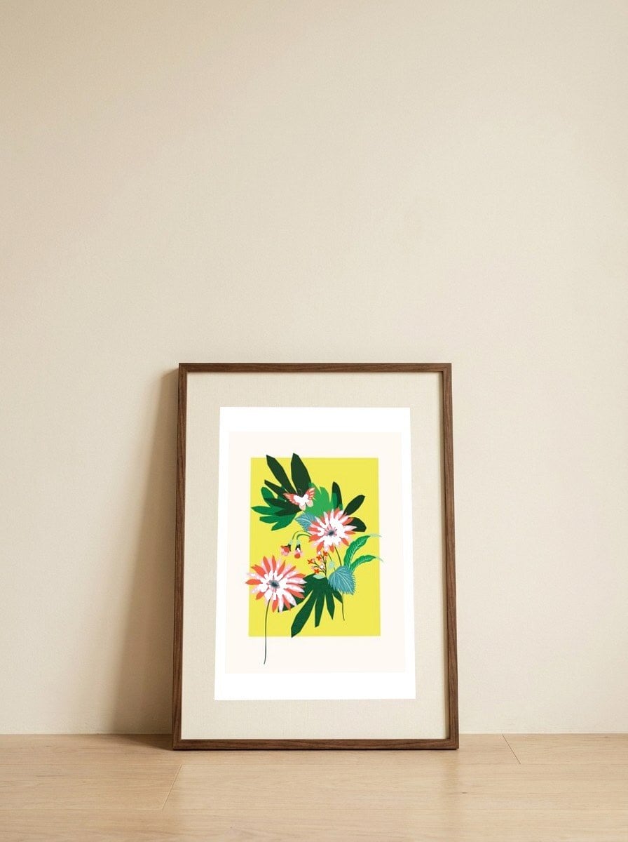Modern flower — framed, leaning against the wall