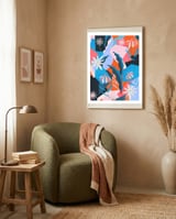 Blue, orange and pink framed in a tender room thumbnail