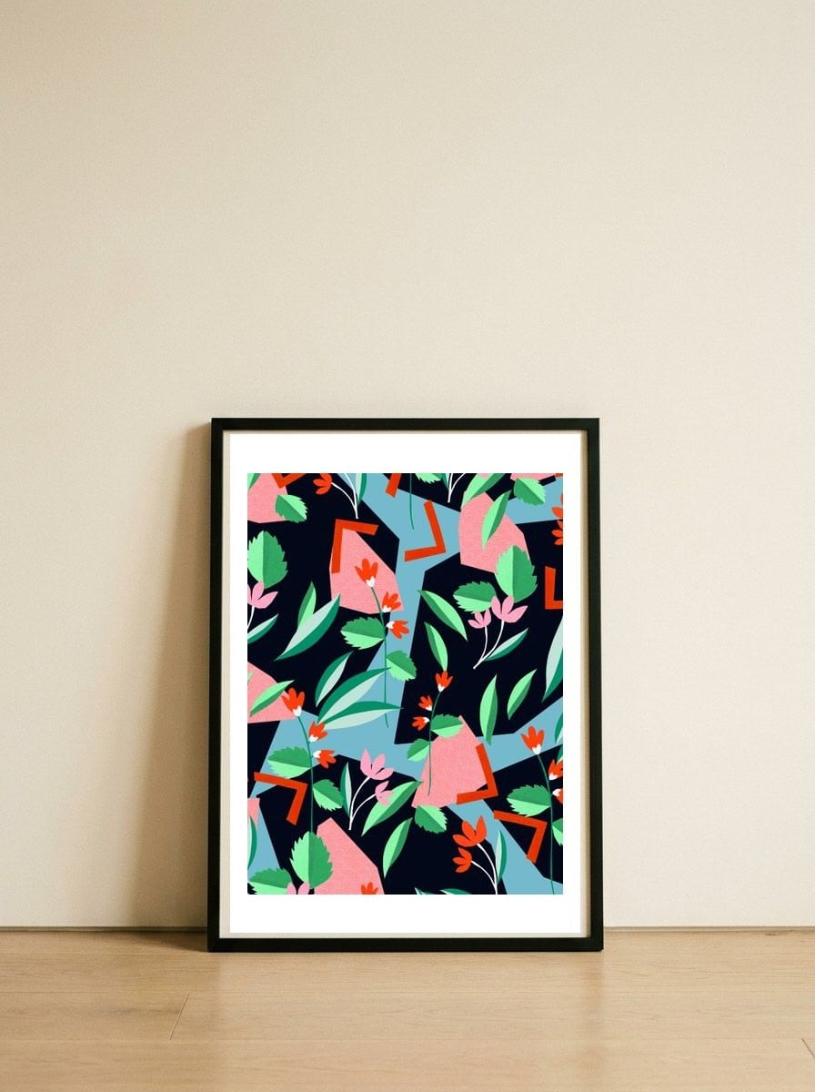 geometric flower — framed, leaning against the wall