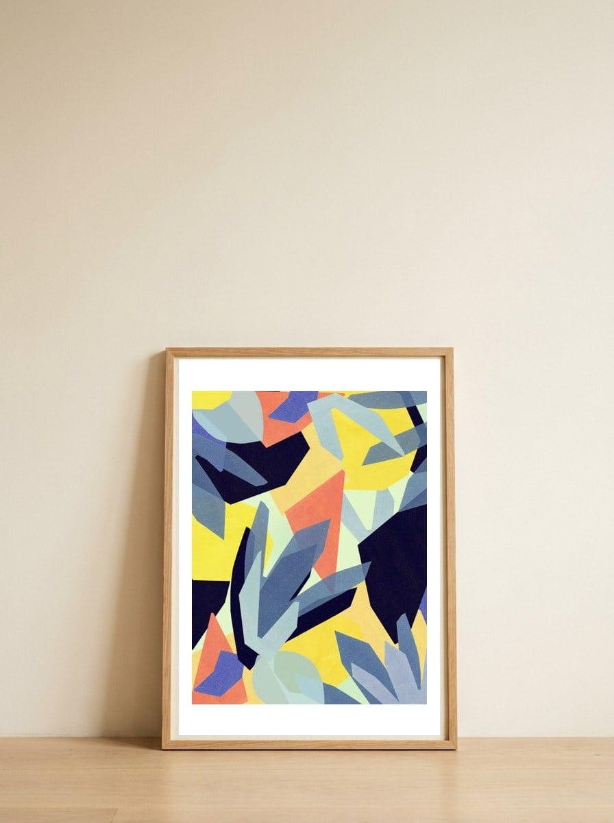 Geometric abstract — framed, leaning against the wall