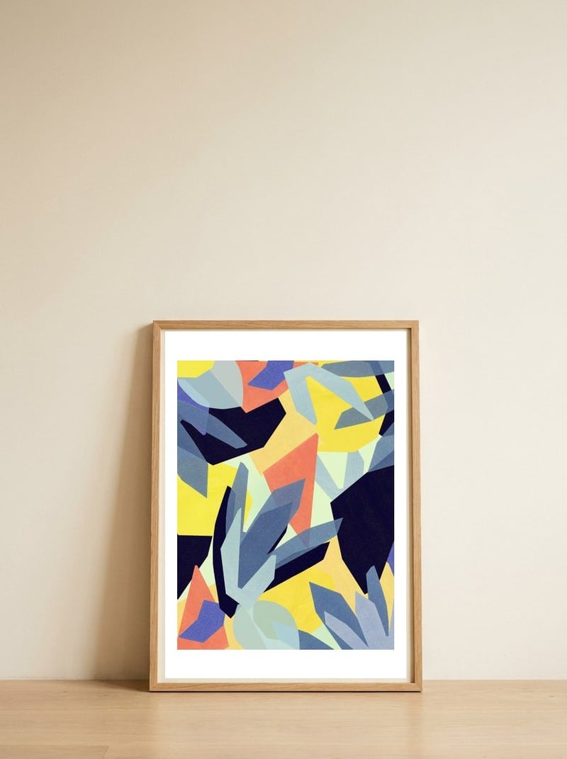 Geometric abstract — framed, leaning against the wall