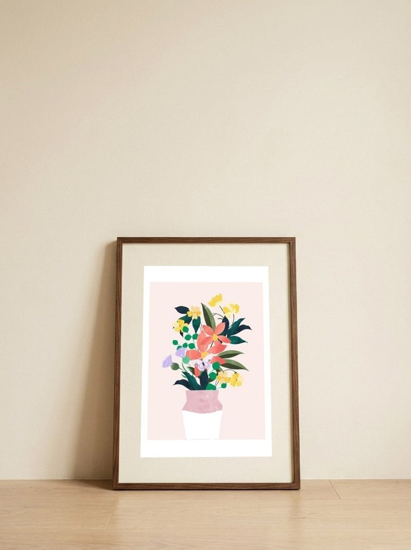 Spring flower — framed, leaning against the wall