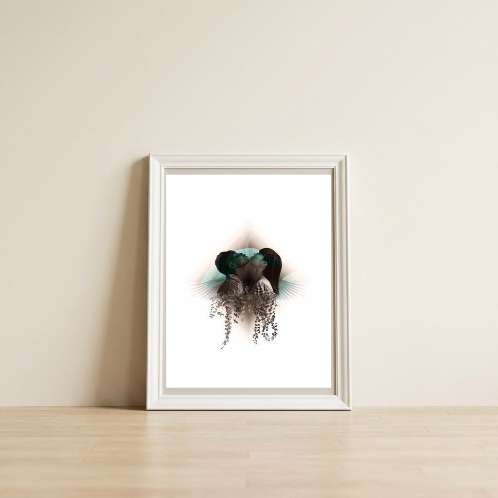 B.e.n — framed, leaning against the wall