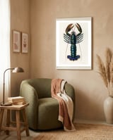 Crimson Crawfish illustrated framed in a tender room thumbnail