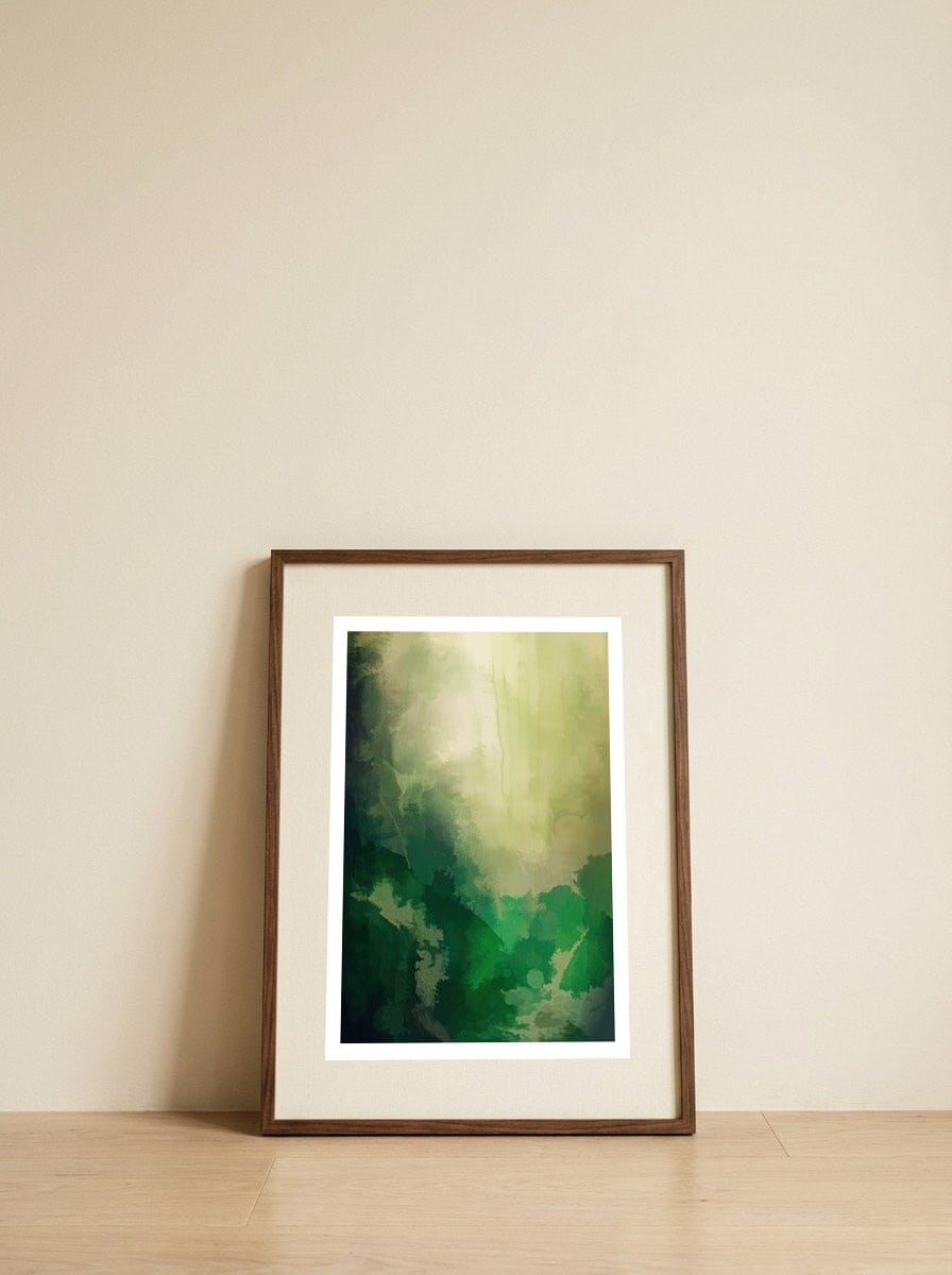 Forest Clearing — framed, leaning against the wall