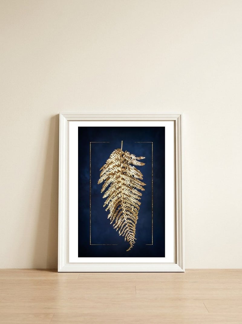 Golden Fern — framed, leaning against the wall
