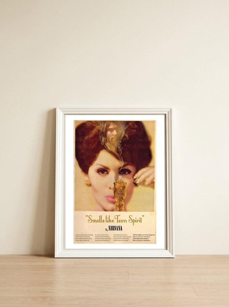 Smells Like Teen Spirit — framed, leaning against the wall