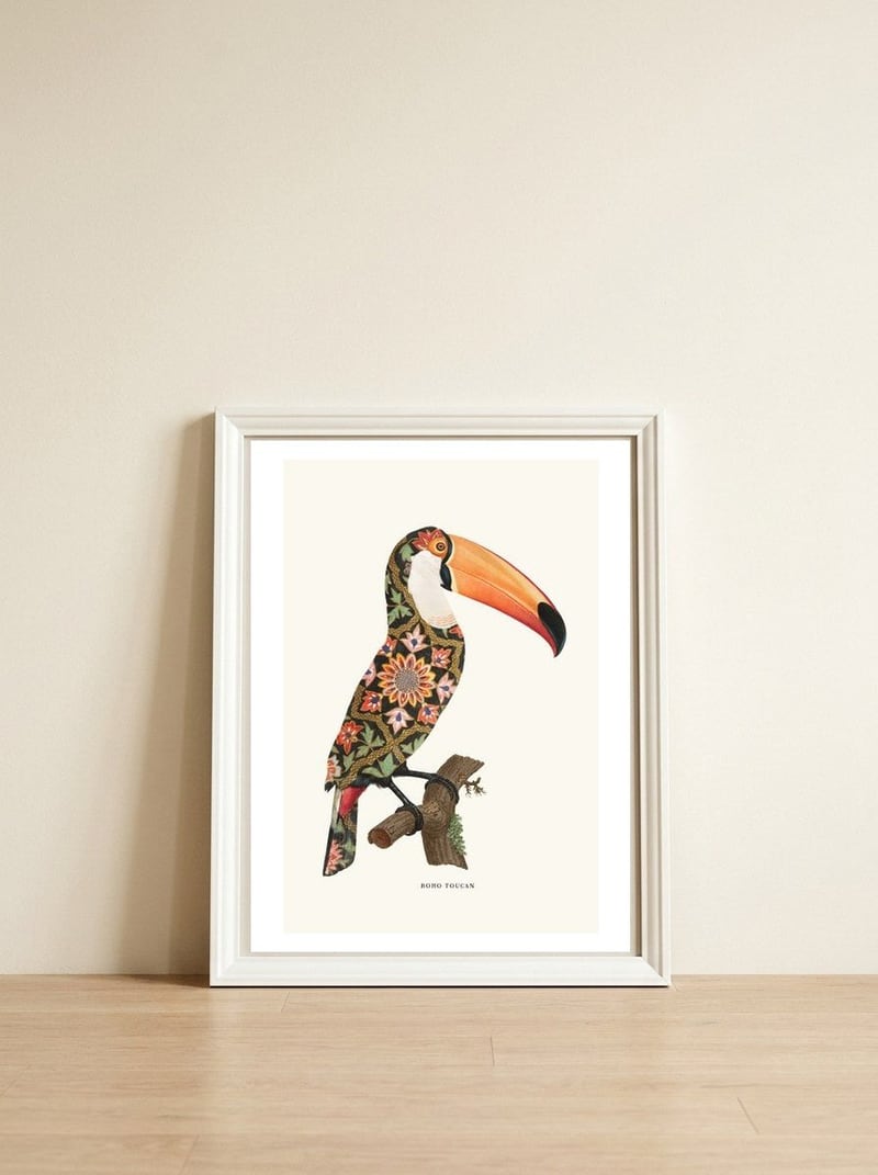Boho Toucan — framed, leaning against the wall