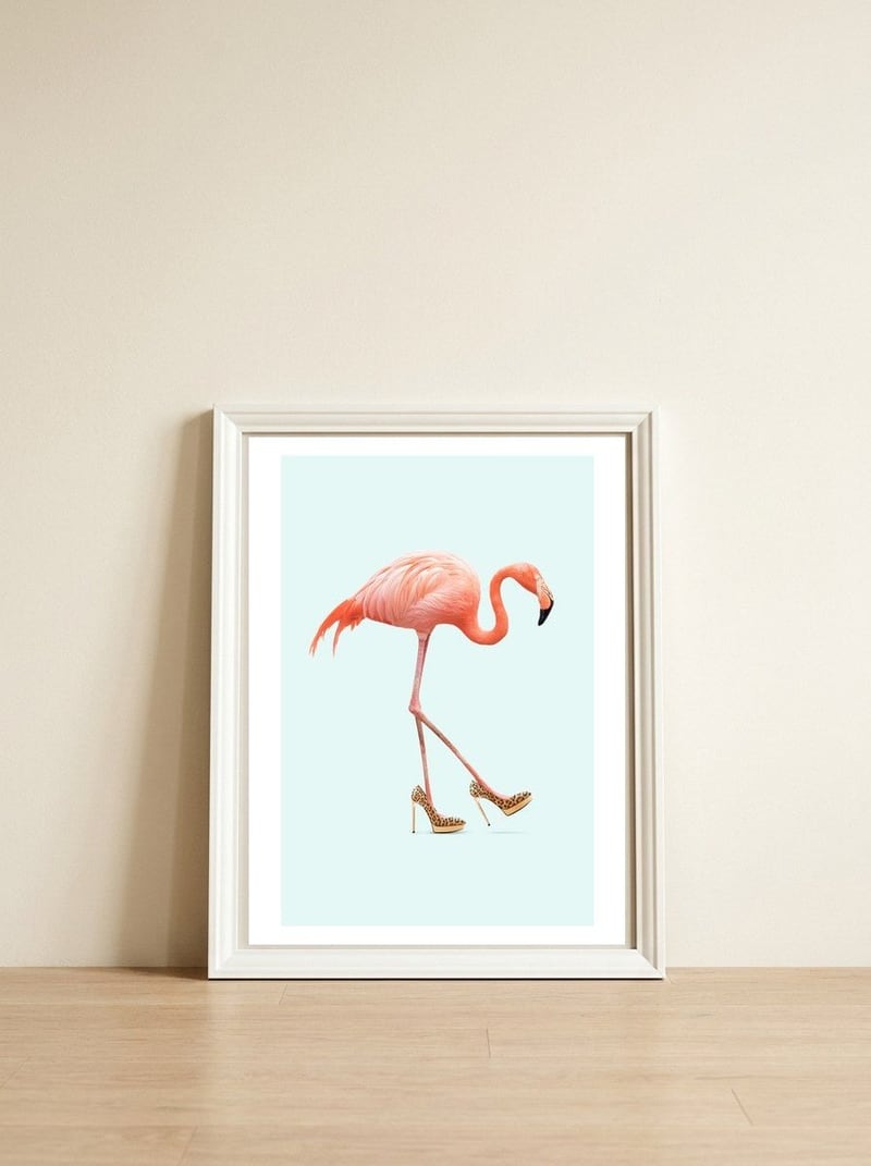 Fancy Flamingo — framed, leaning against the wall