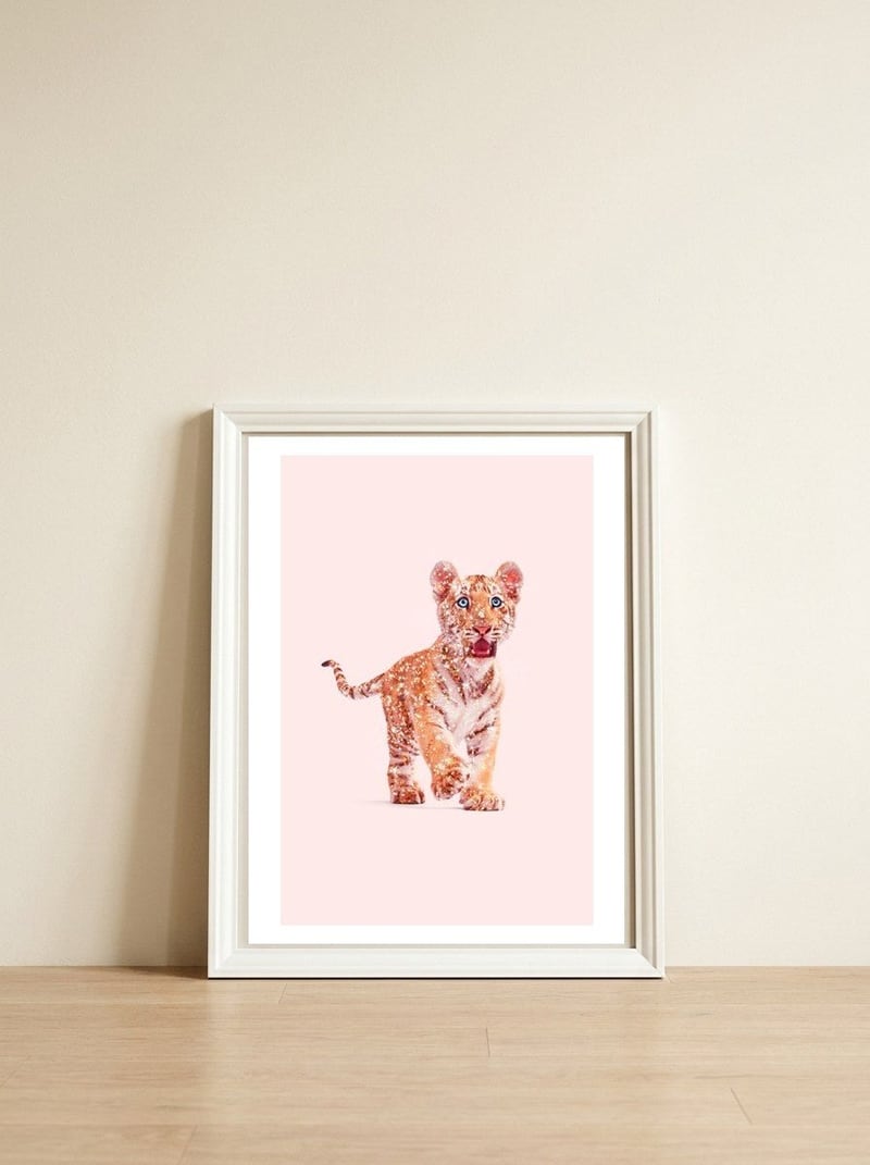 Glitter Tiger — framed, leaning against the wall
