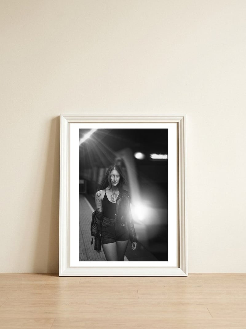 Modern Mona — framed, leaning against the wall