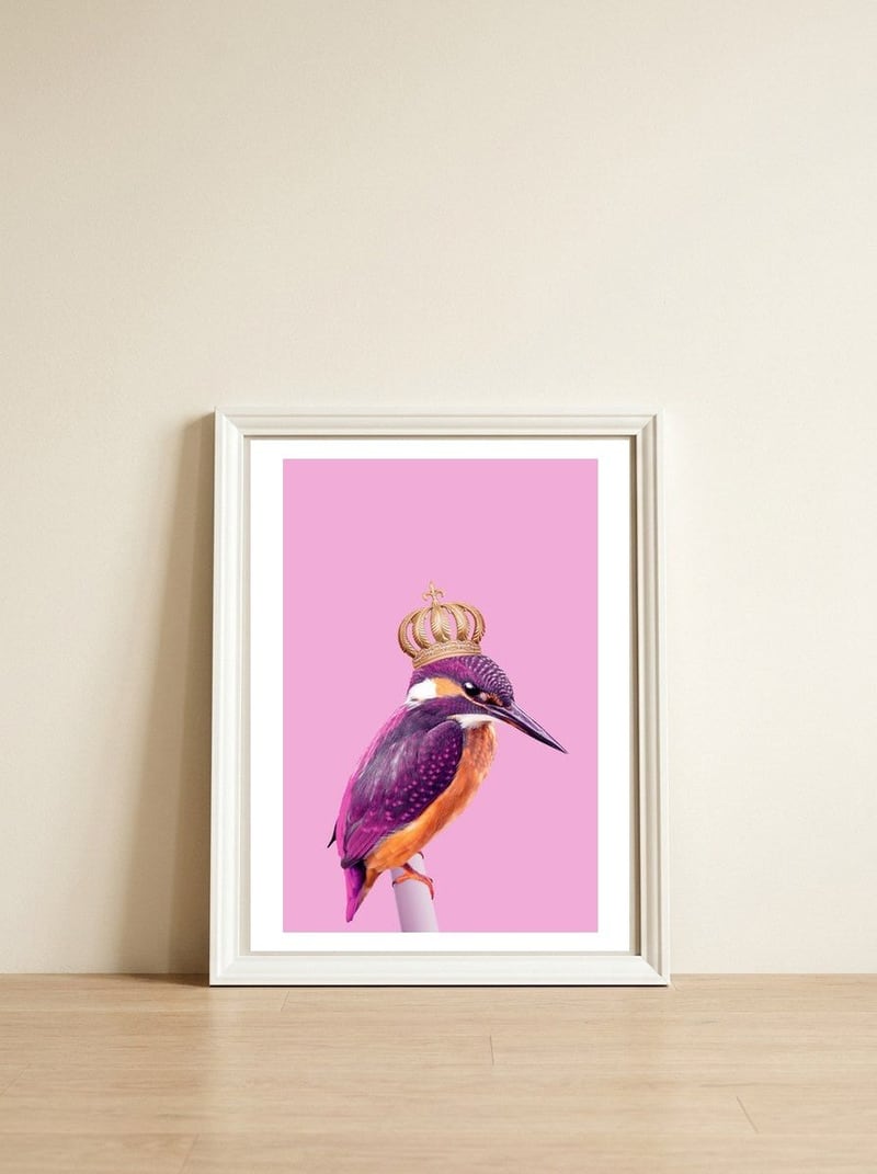 Queenfisher — framed, leaning against the wall