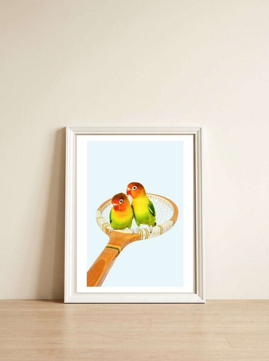 Retro Birds — framed, leaning against the wall