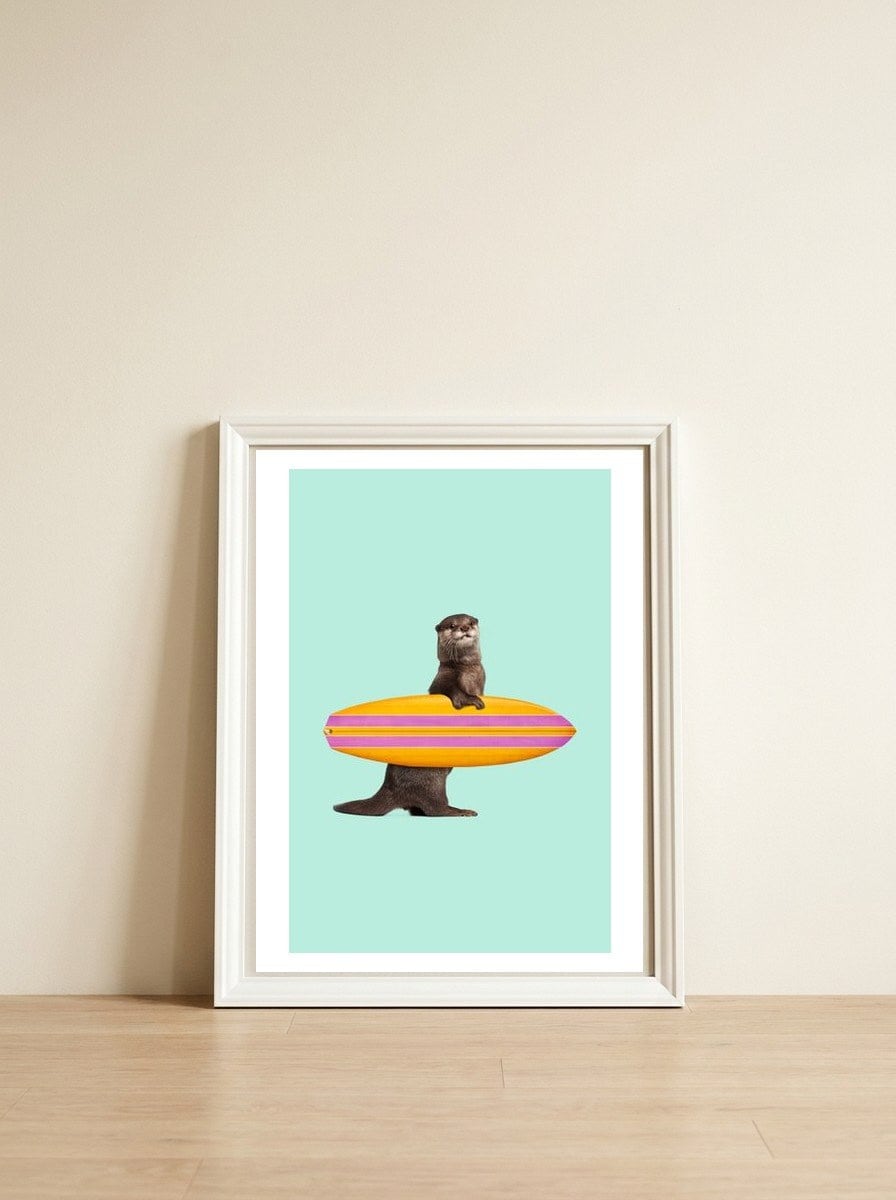 Surfing Otter — framed, leaning against the wall