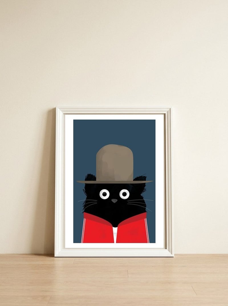 Doozal Cat Pharrell — framed, leaning against the wall
