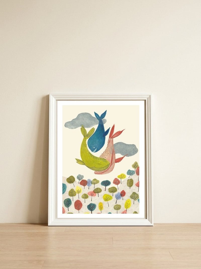 Whales — framed, leaning against the wall