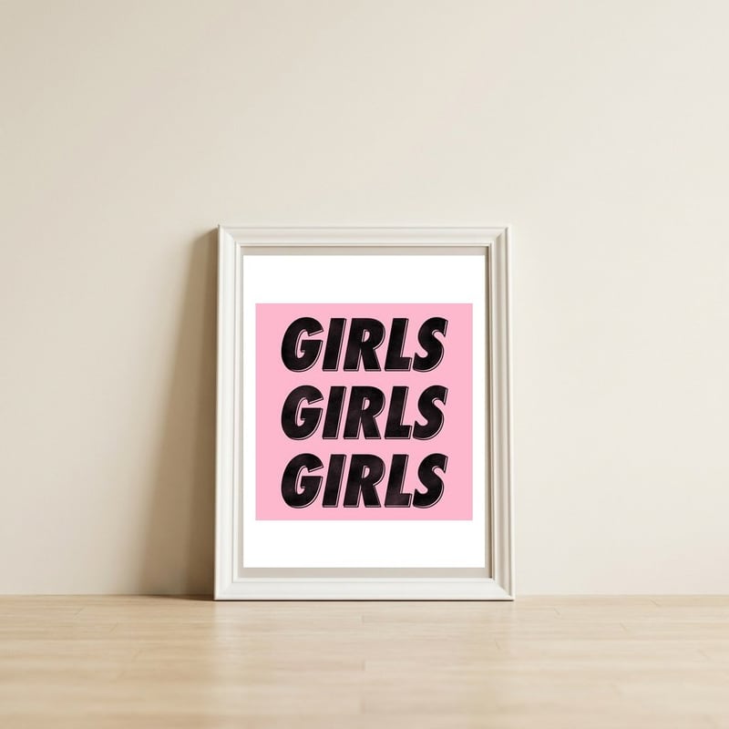 Girls Black and Red — framed, leaning against the wall