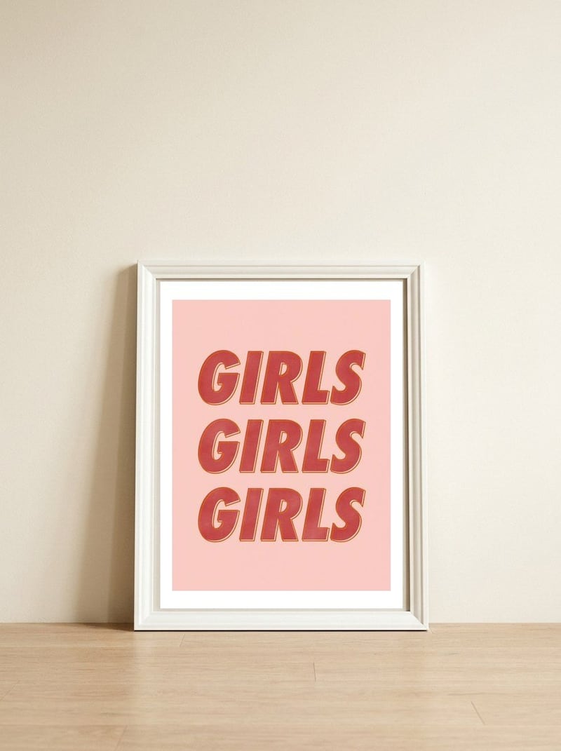 Girls Red — framed, leaning against the wall