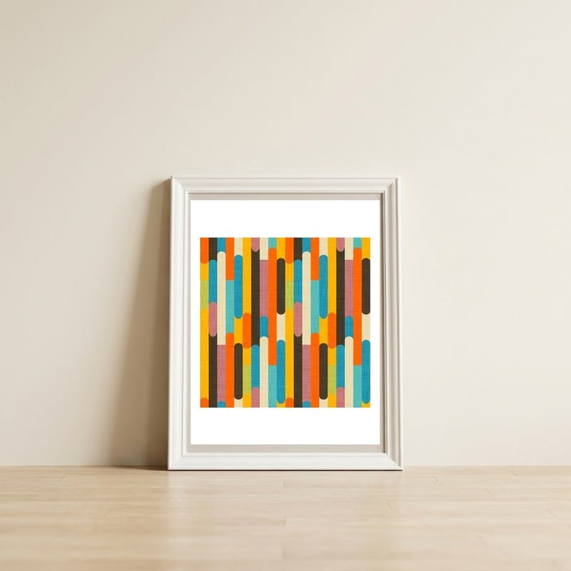 Retro Color Block Orange — framed, leaning against the wall