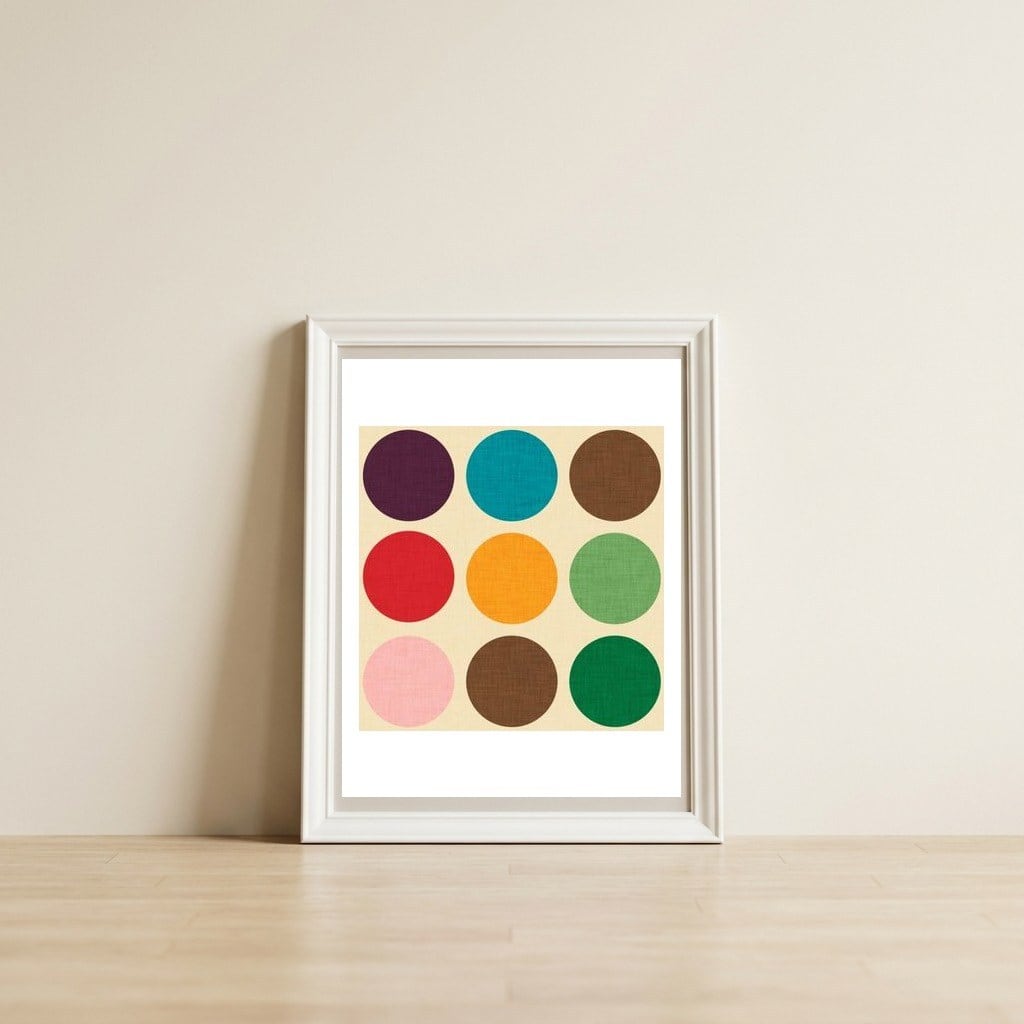 Retro Polka Dots — framed, leaning against the wall